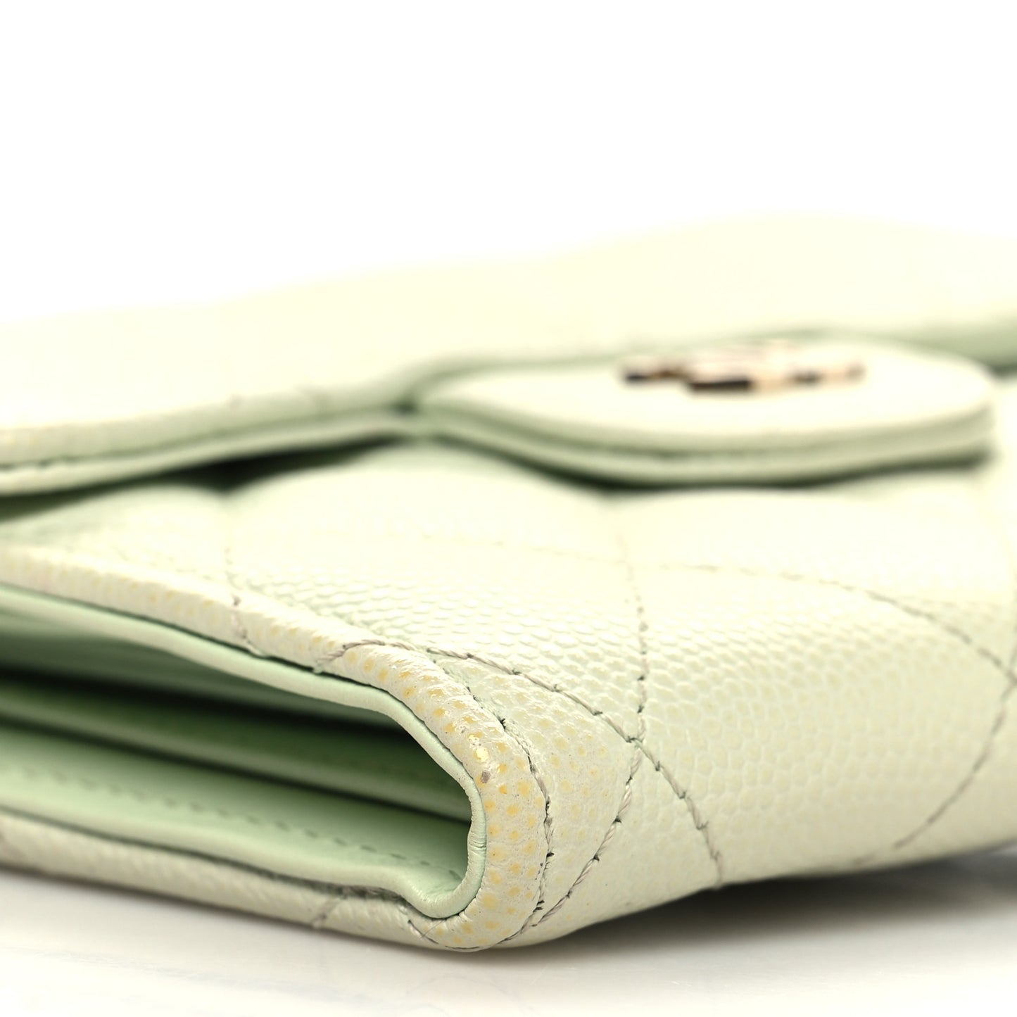 Caviar Quilted Compact Flap Wallet Light Green