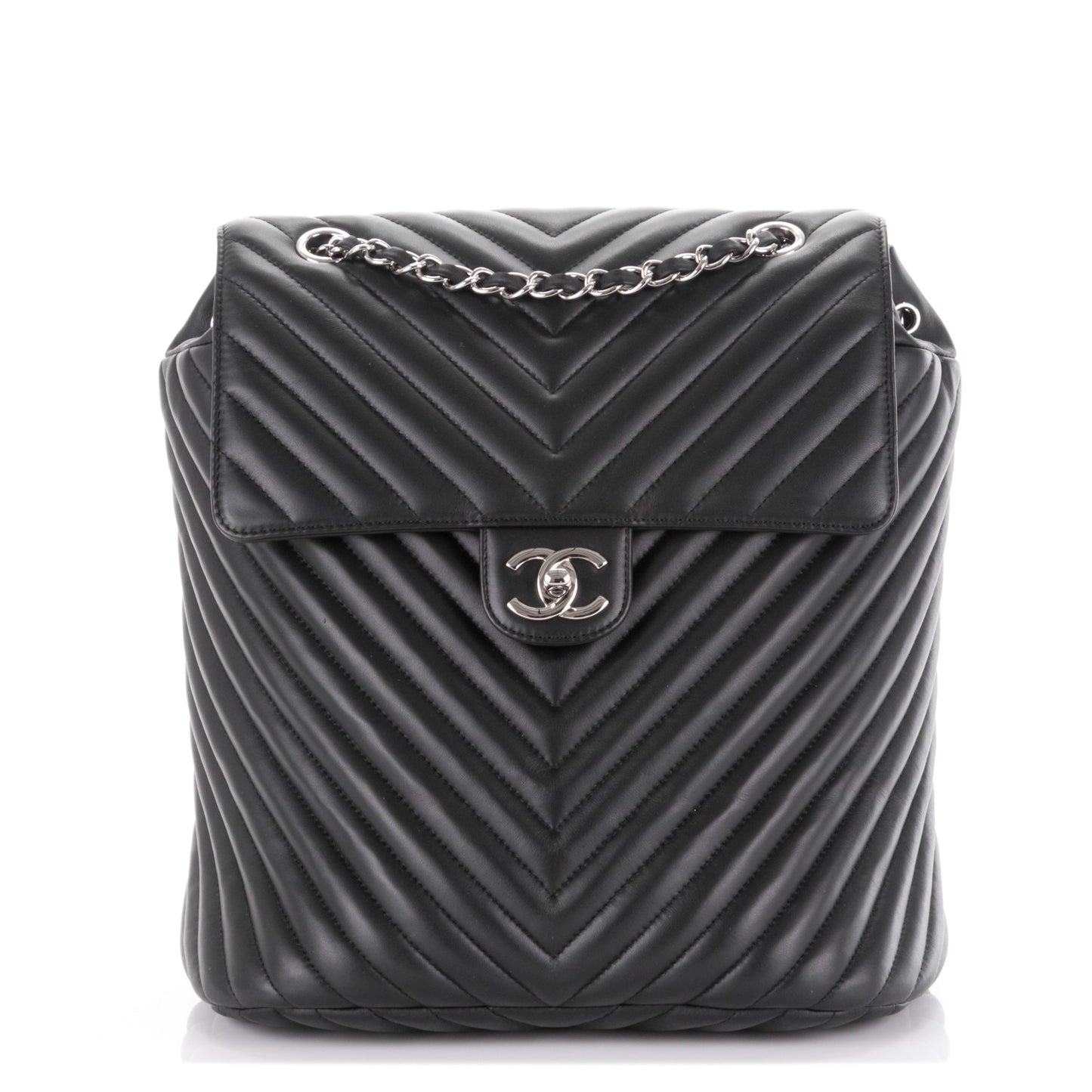 Calfskin Chevron Quilted Large Urban Spirit Backpack Black