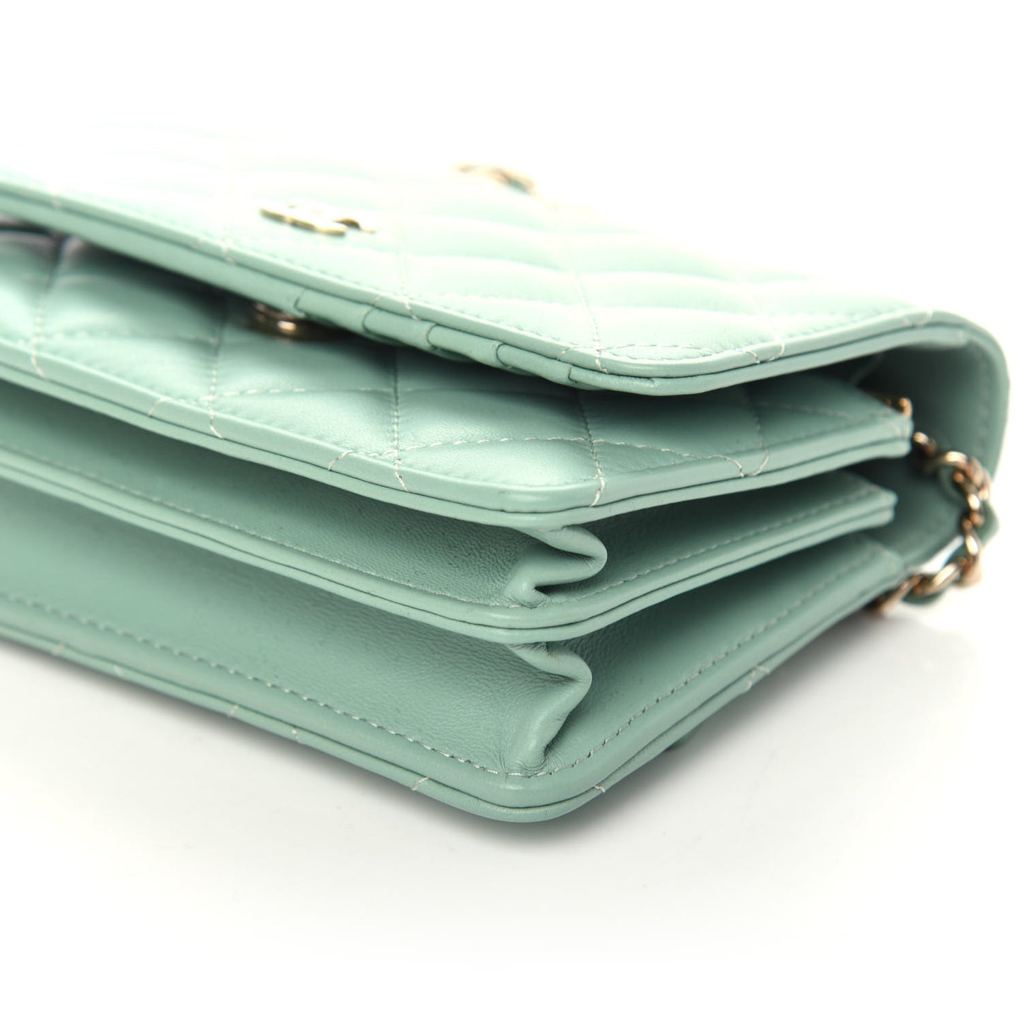 Lambskin Quilted Mini Wallet On Chain WOC Light Green