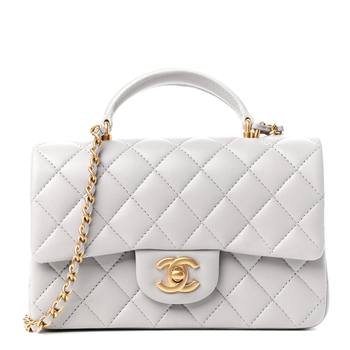 Lambskin Quilted Mini Top Handle Rectangular Flap Grey