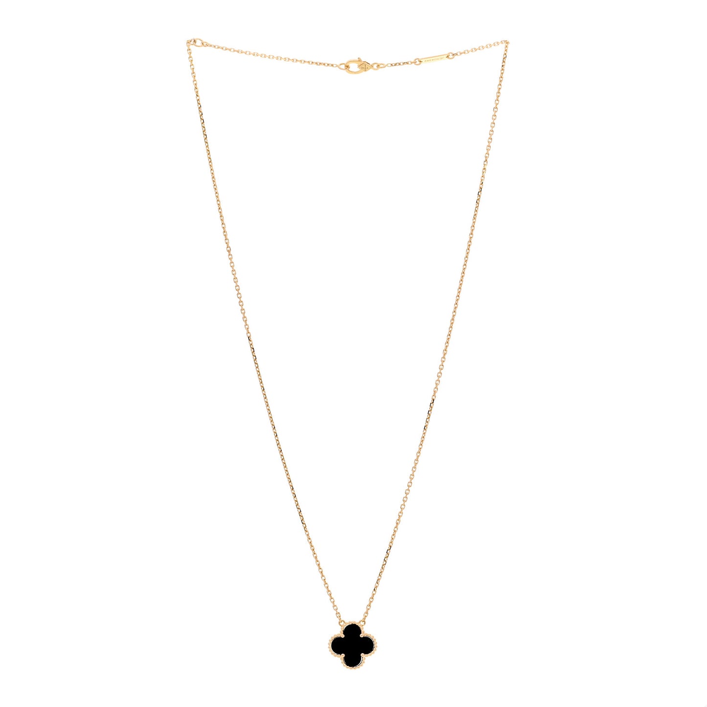 18K Yellow Gold Black Onyx Vintage Alhambra Pendant Necklace