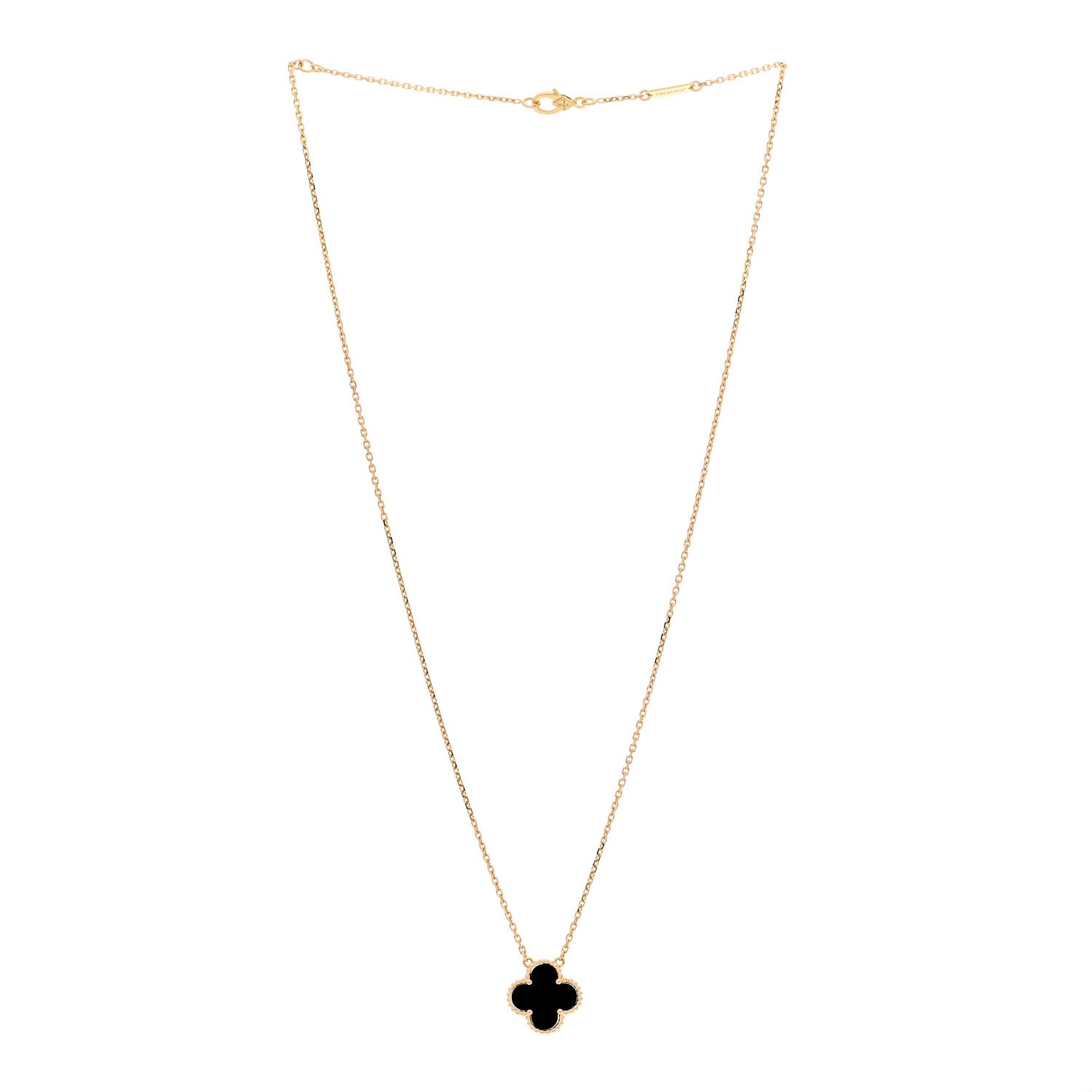 Van Cleef & Arpels 18K Yellow Gold Black Onyx Vintage Alhambra Pendant Necklace 3 of 5