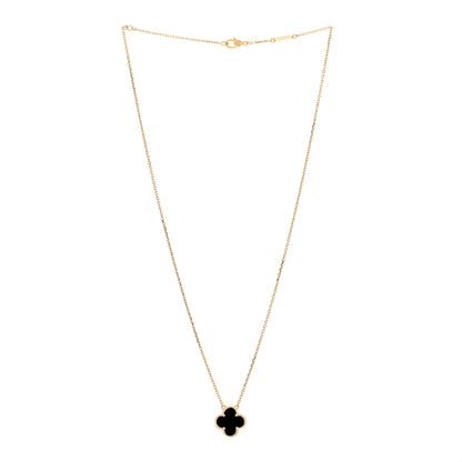 Van Cleef & Arpels 18K Yellow Gold Black Onyx Vintage Alhambra Pendant Necklace 3 of 5