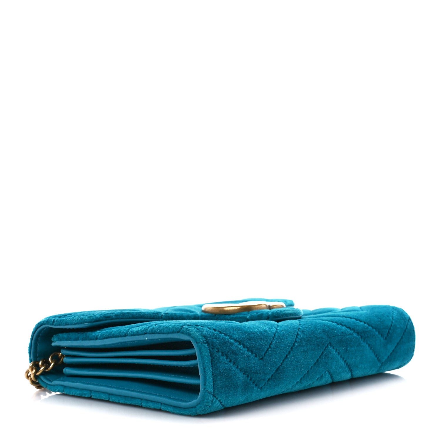 Gucci Velvet Matelasse GG Marmont Chain Wallet Pavone Cyan 4 of 10