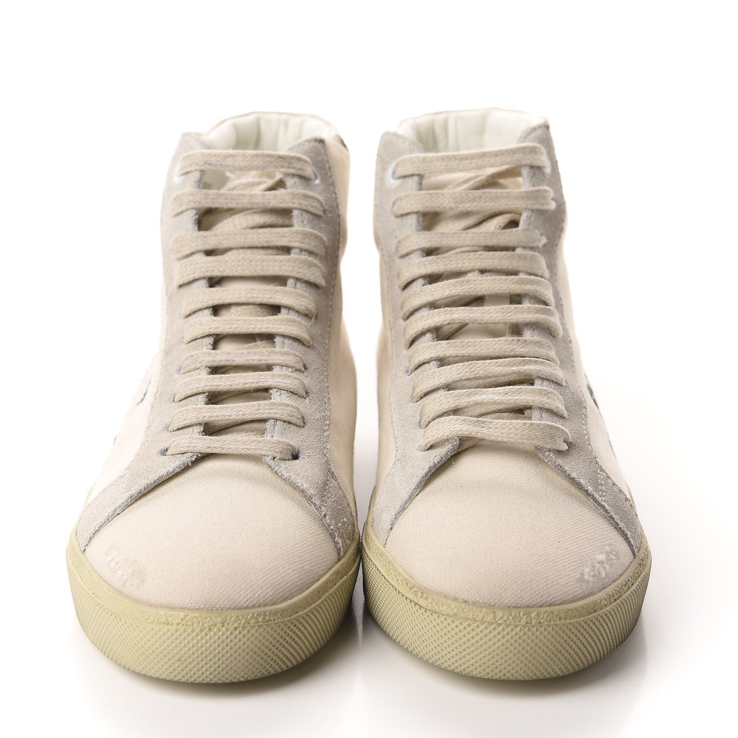 Saint Laurent Distressed Canvas Womens Classic Court High Top Sneakers 37.5 Milk Panna 2 of 11