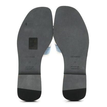 Hermes Denim Oran Fringe Sandals 36 Bleu Clair 6 of 10