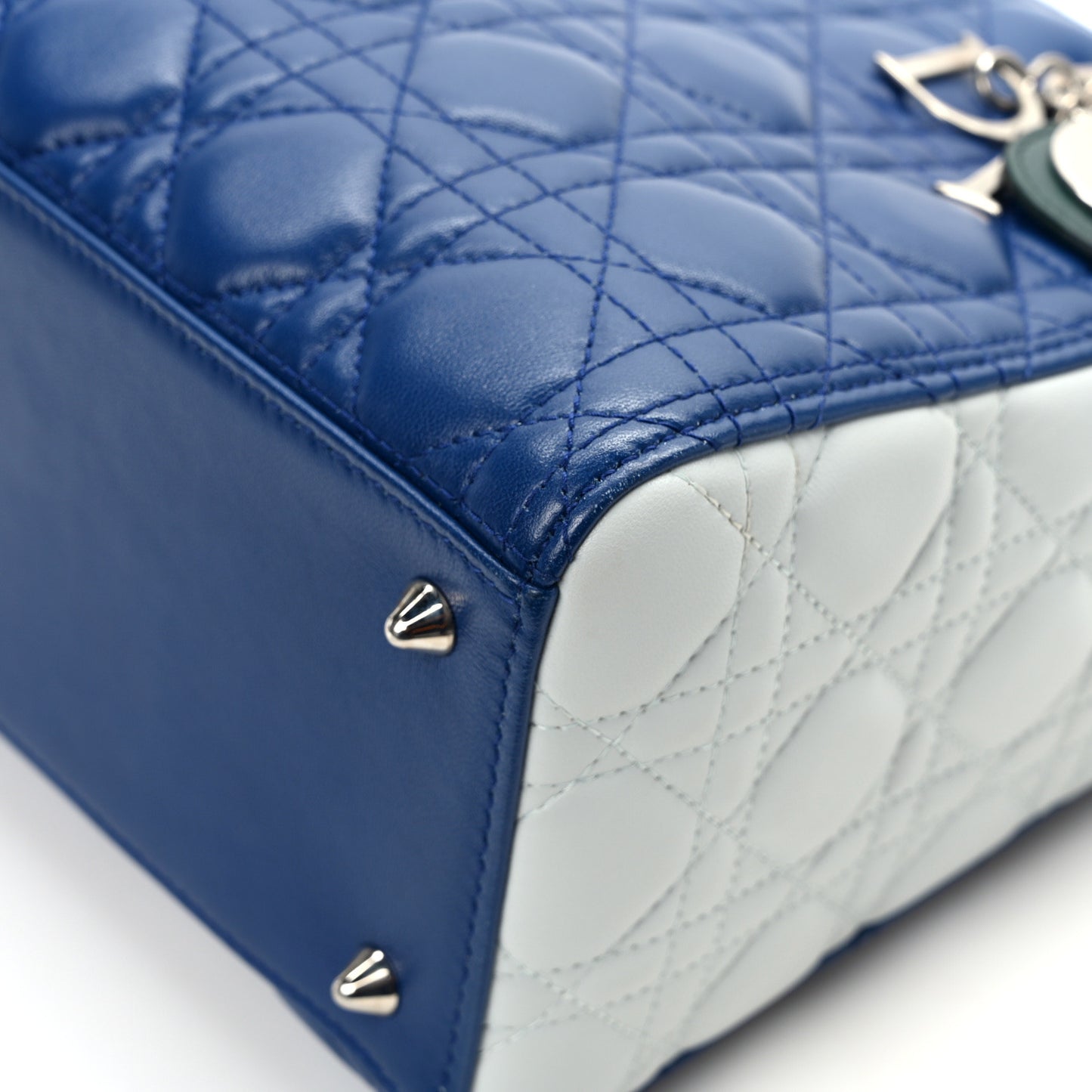 Lambskin Cannage Medium Tri-Color Lady Dior Blue Celeste Deep Green