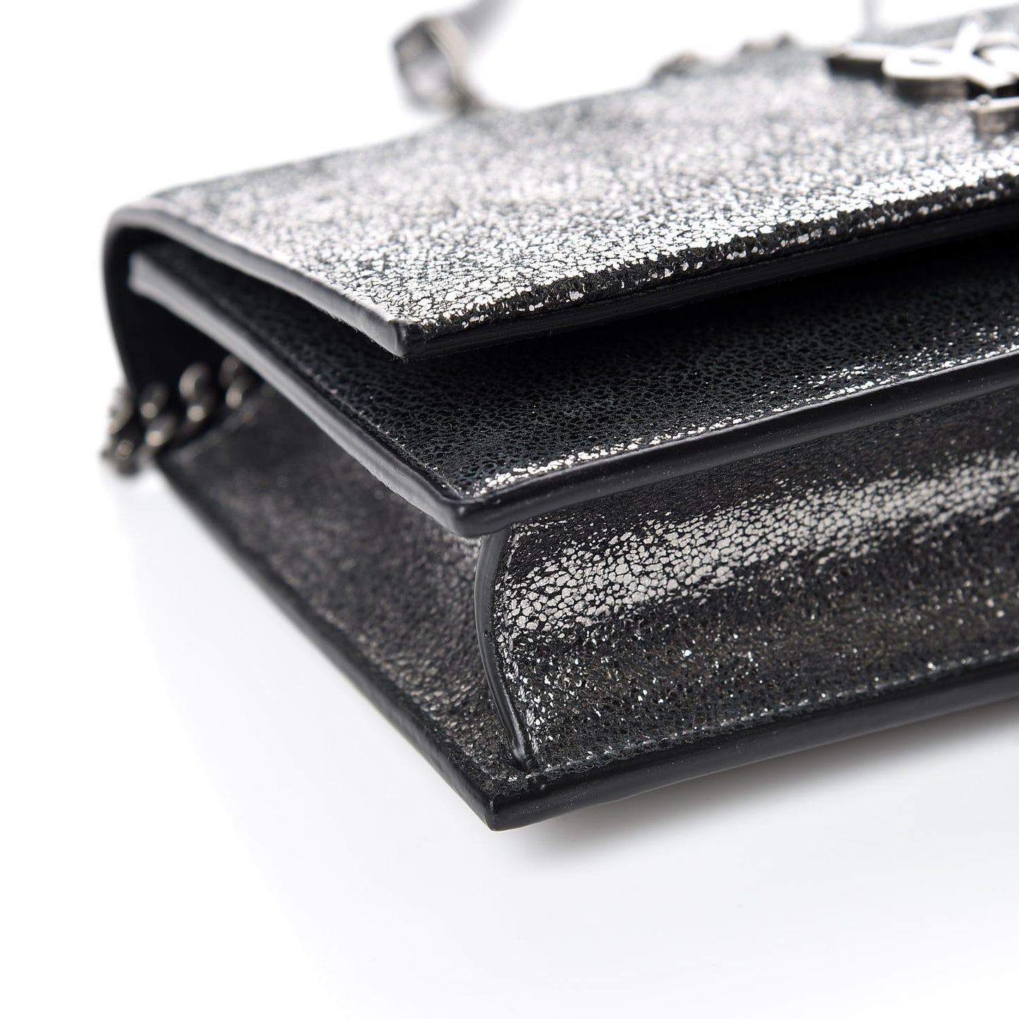 Metallic Suede Star 3D Monogram Tassel Chain Wallet Acciaio Black