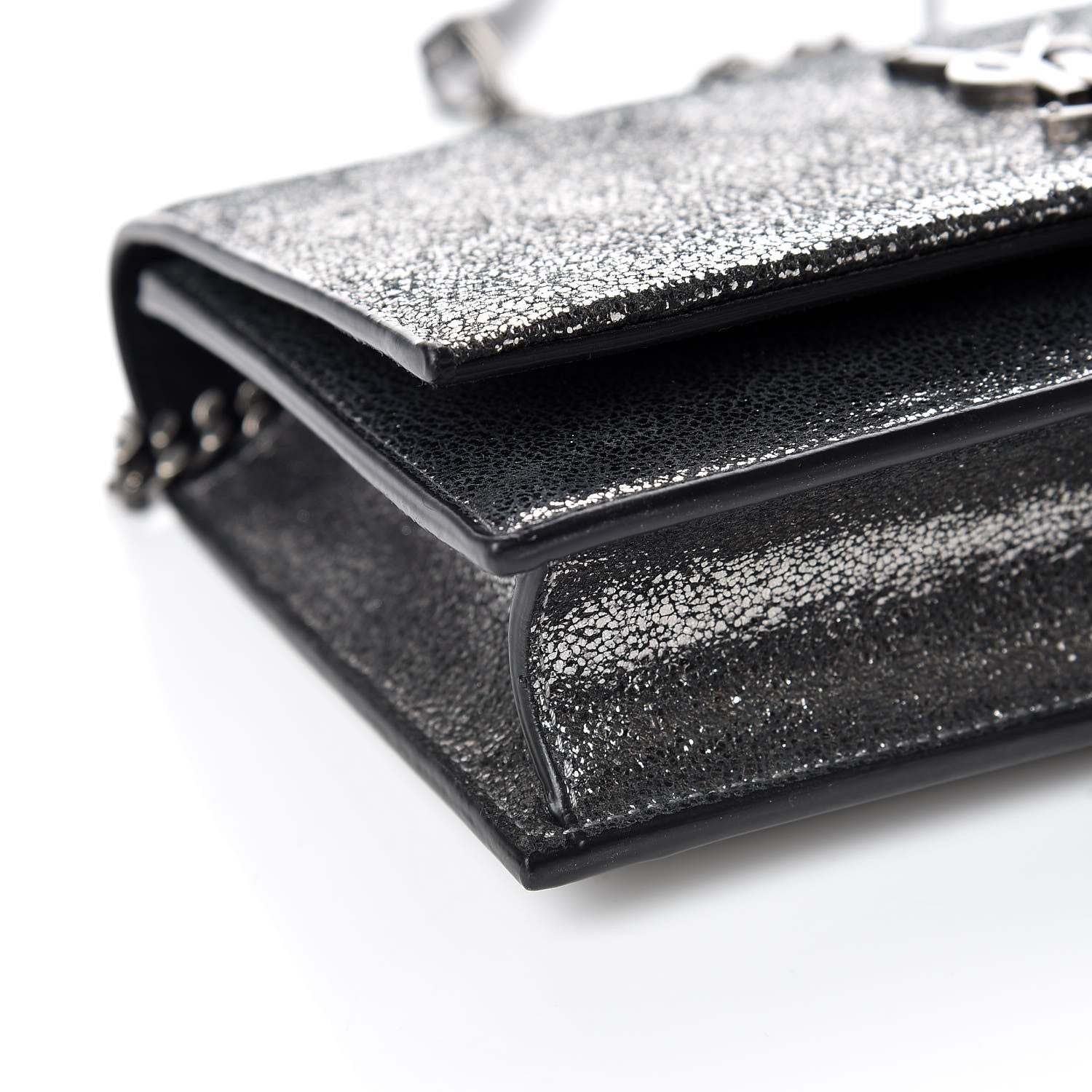 Saint Laurent Metallic Suede Star 3D Monogram Tassel Chain Wallet Acciaio Black 5 of 9