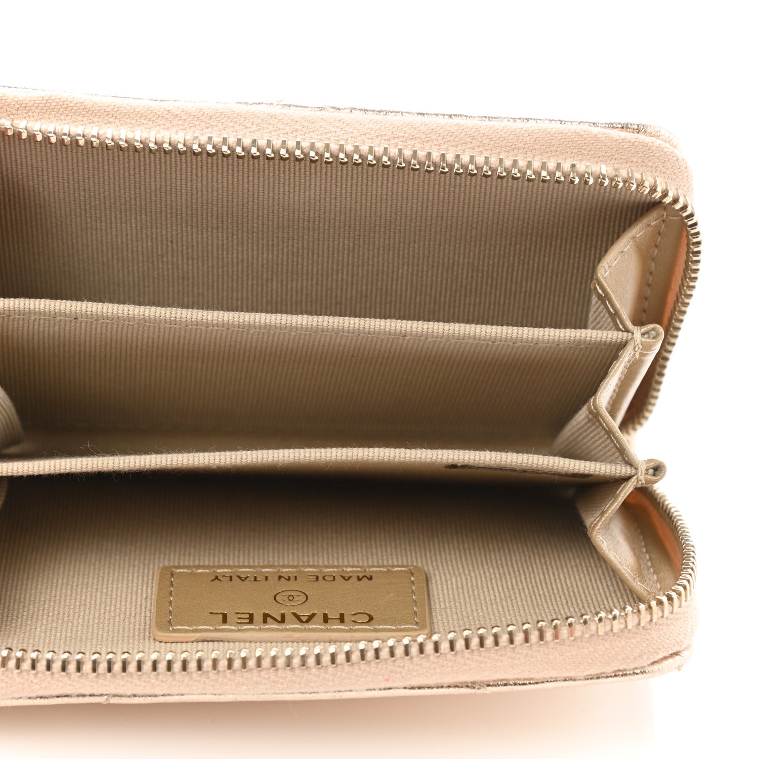 Chanel Metallic Lambskin Quilted Chanel 19 Zip Around Coin Purse Wallet Gold 5 of 8