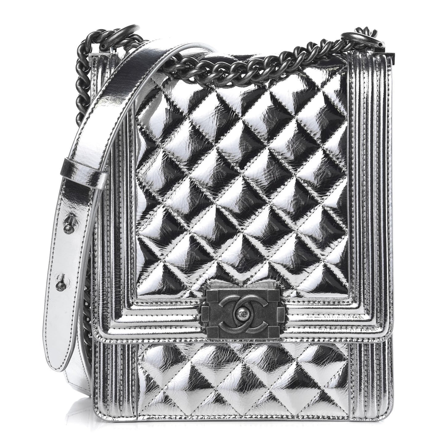 Goatskin Quilted North South Boy Flap Silver