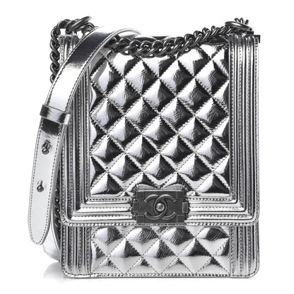 Chanel Goatskin Quilted North South Boy Flap Silver 1 of 8