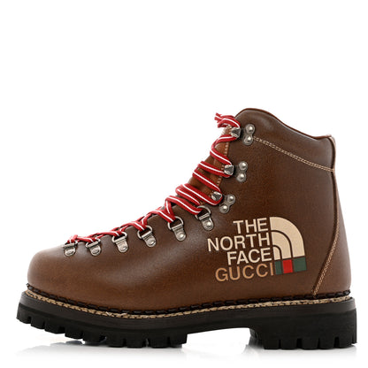 Gucci X THE NORTH FACE Calfskin Mens Hiking Ankle Boots 8.5 Foggy Tabacco Cuir 1 of 7