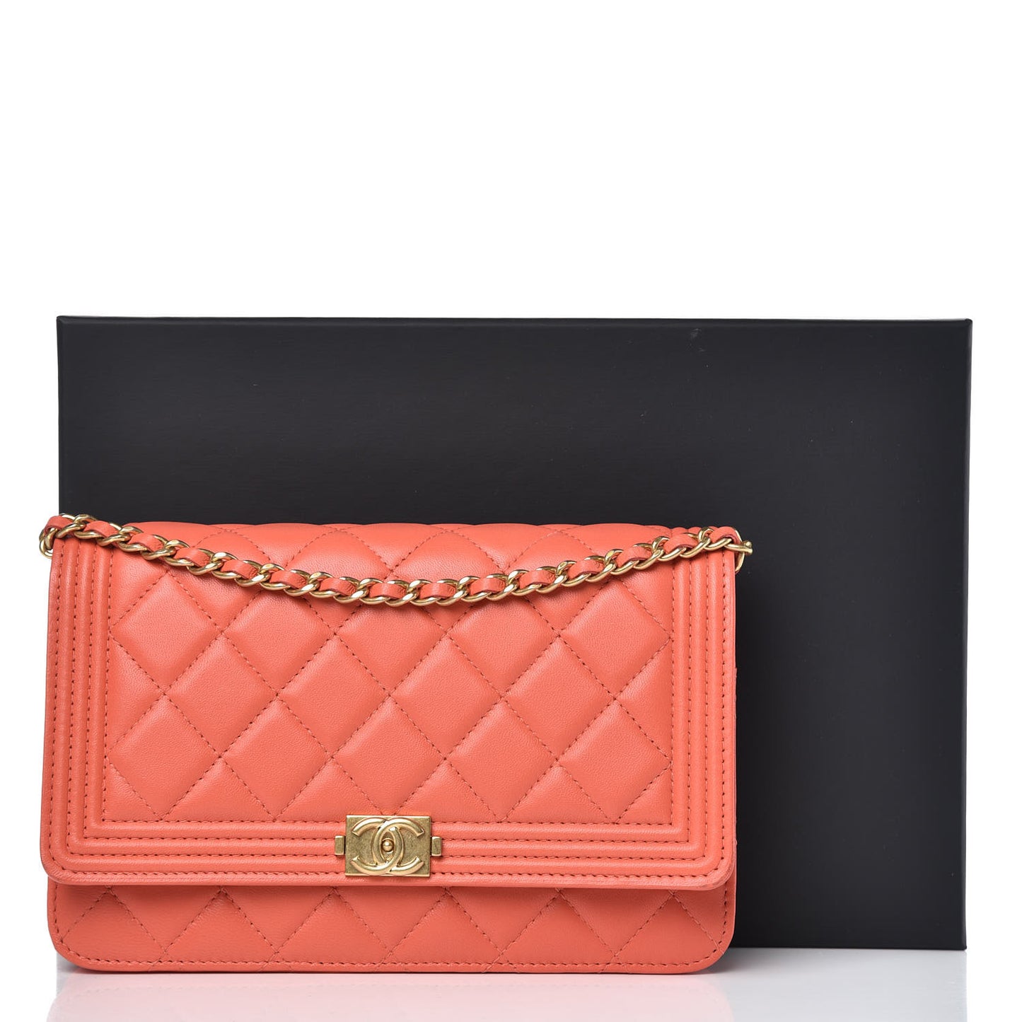 Lambskin Quilted Boy Wallet On Chain WOC Orange