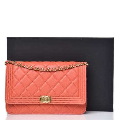 Chanel Lambskin Quilted Boy Wallet On Chain WOC Orange 11 of 11