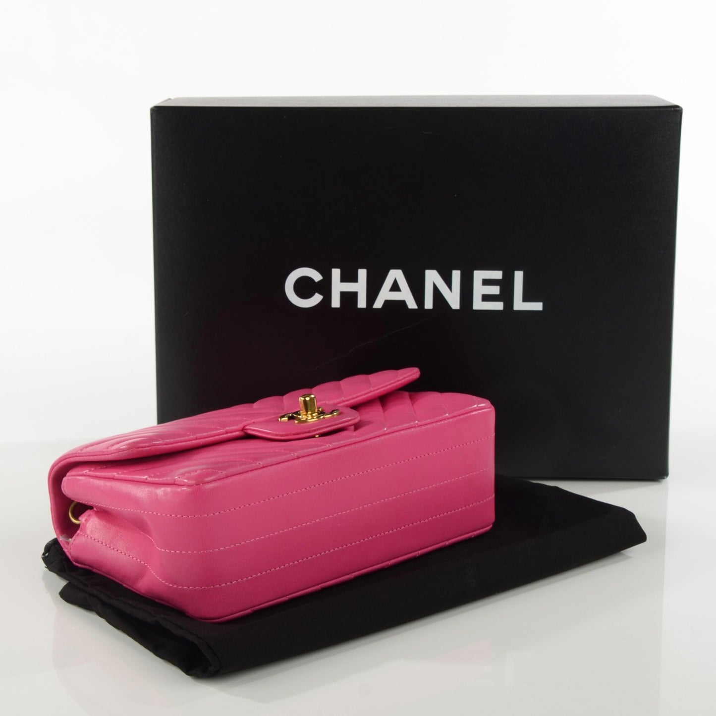 Lambskin Chevron Quilted Mini Rectangular Flap Fuchsia