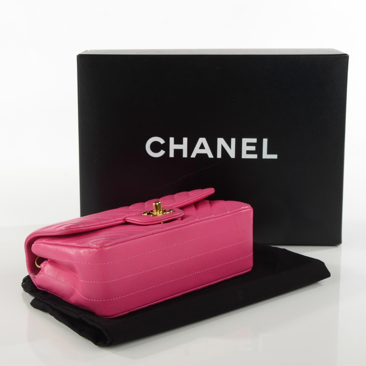 Chanel Lambskin Chevron Quilted Mini Rectangular Flap Fuchsia 4 of 8