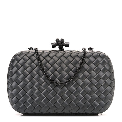 Bottega Veneta Satin Ayers Intrecciato Chain Knot Clutch Grey 1 of 10