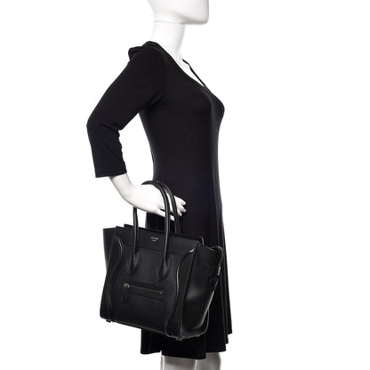 Celine Drummed Calfskin Micro Luggage Black 2 of 9