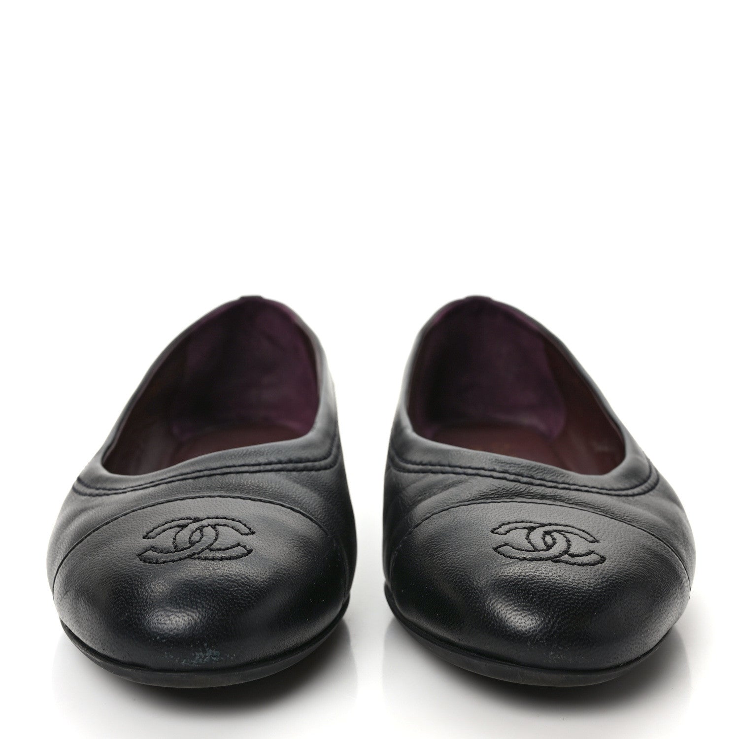 Chanel Lambskin Cap Toe CC Ballerina Flats 37.5 Black 2 of 8