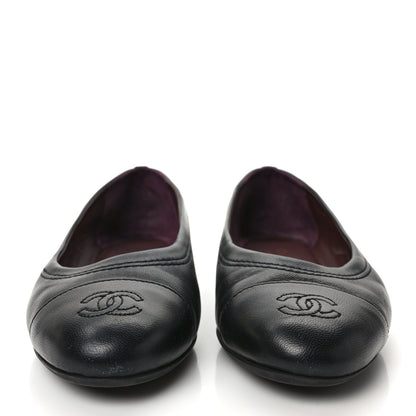 Chanel Lambskin Cap Toe CC Ballerina Flats 37.5 Black 2 of 8