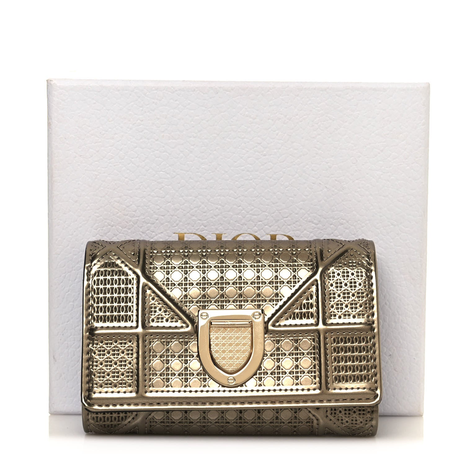 Christian Dior Metallic Patent Micro-Cannage Diorama Elancee Wallet Gold 11 of 11