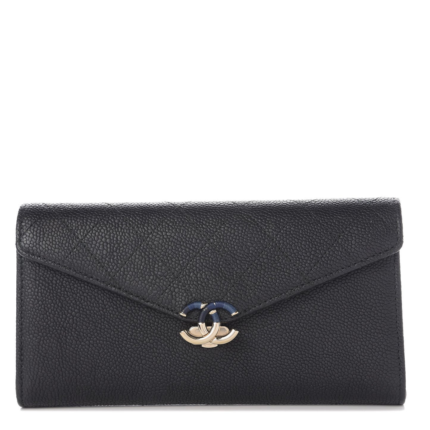 Caviar Quilted CC Box Gusset Flap Wallet Black Navy