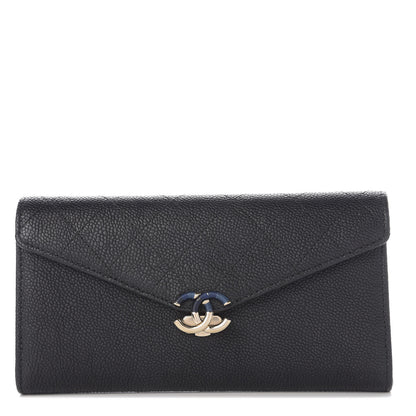 Chanel Caviar Quilted CC Box Gusset Flap Wallet Black Navy 1 of 14