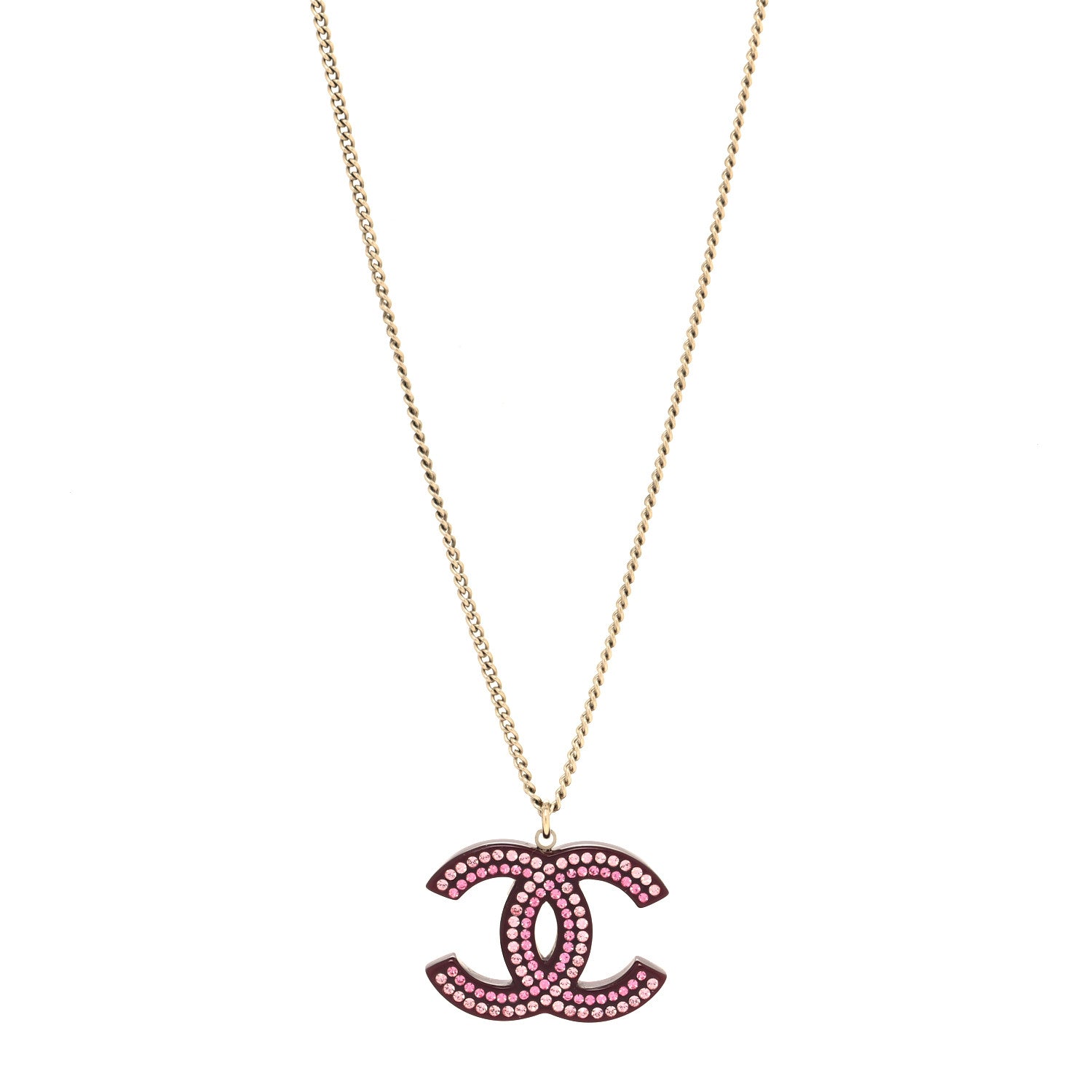 Chanel Resin Crystal CC Necklace Purple Pink 1 of 5