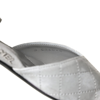 Chanel Suede Grosgrain Cap Toe CC Ankle Strap Sandals 37 Gray 10 of 13
