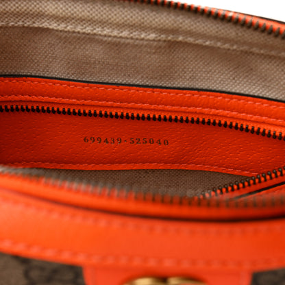 Gucci GG Supreme Monogram Textured Dollar Calfskin Web Ophidia Wristlet Shoulder Bag Beige Ebony Orange 7 of 10