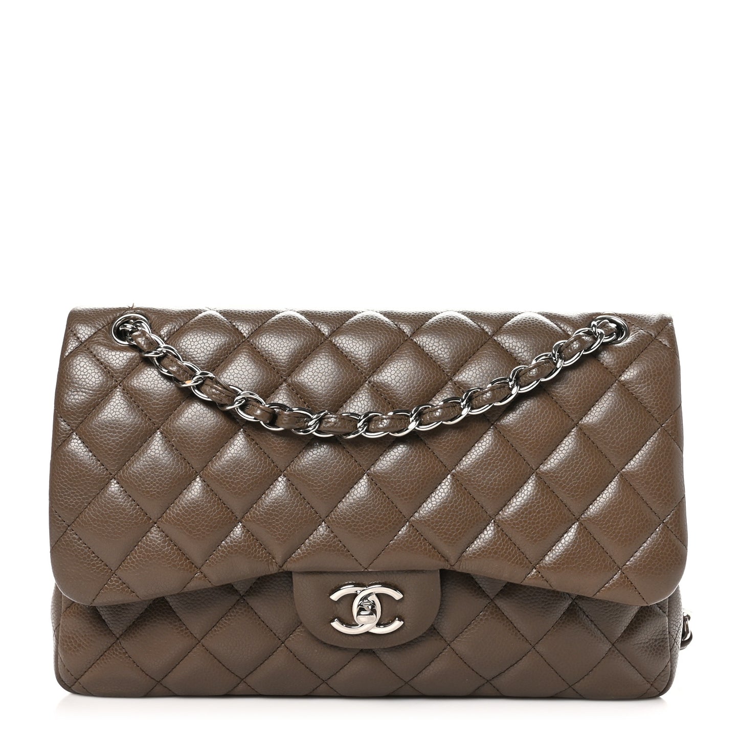 Caviar Quilted Jumbo Double Flap Brown