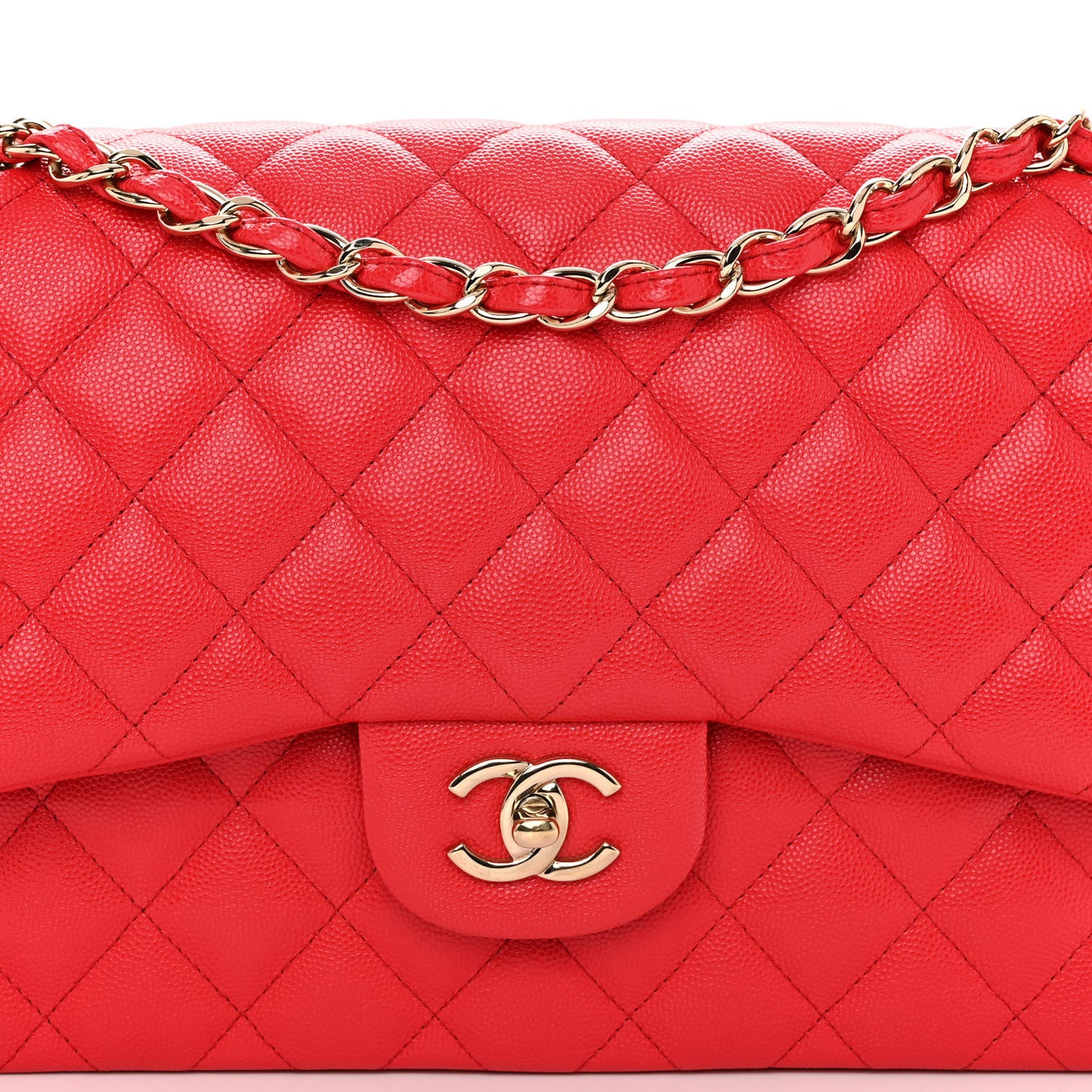 Caviar Quilted Jumbo Double Flap Red