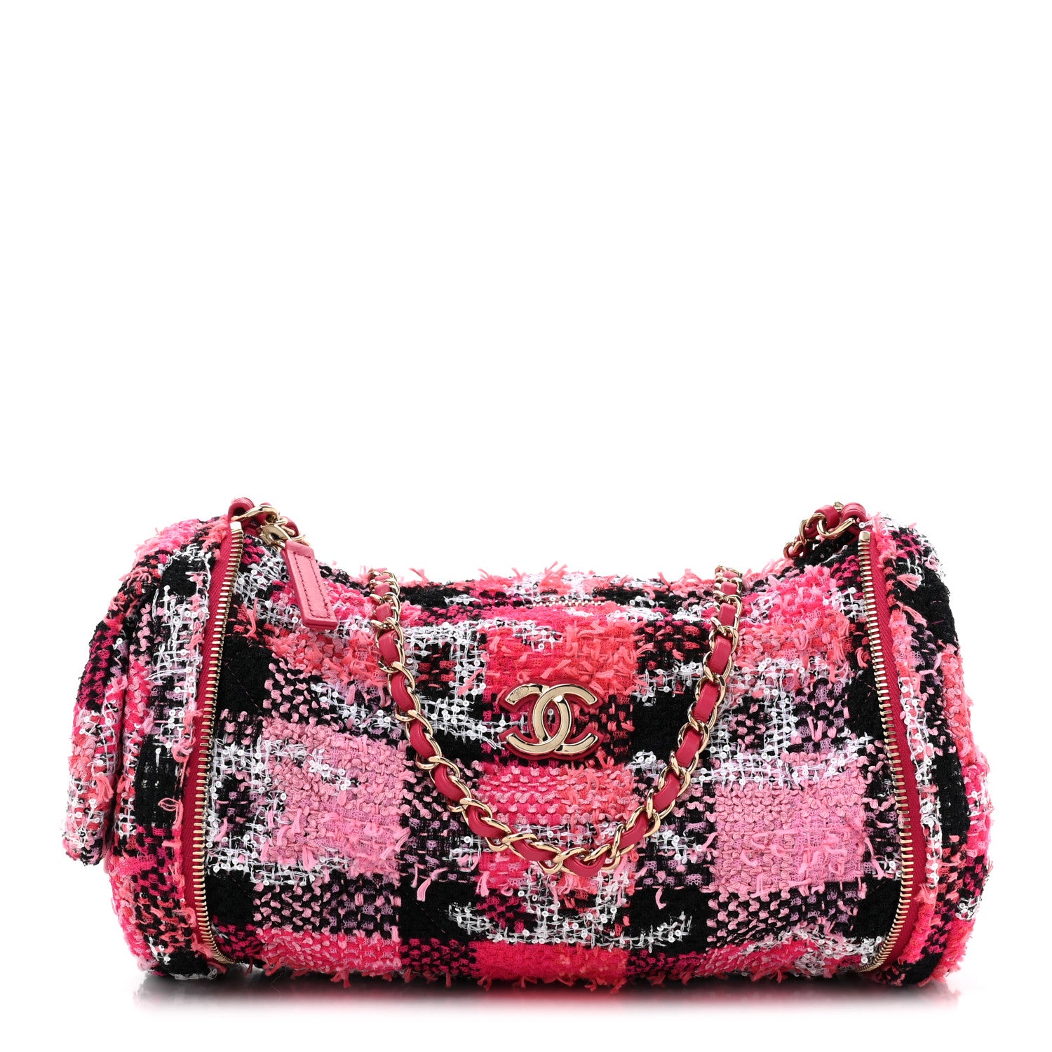 Chanel Tweed Convertible Bowler Flap Pink Black White Coral 1 of 14