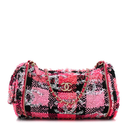 Chanel Tweed Convertible Bowler Flap Pink Black White Coral 1 of 14