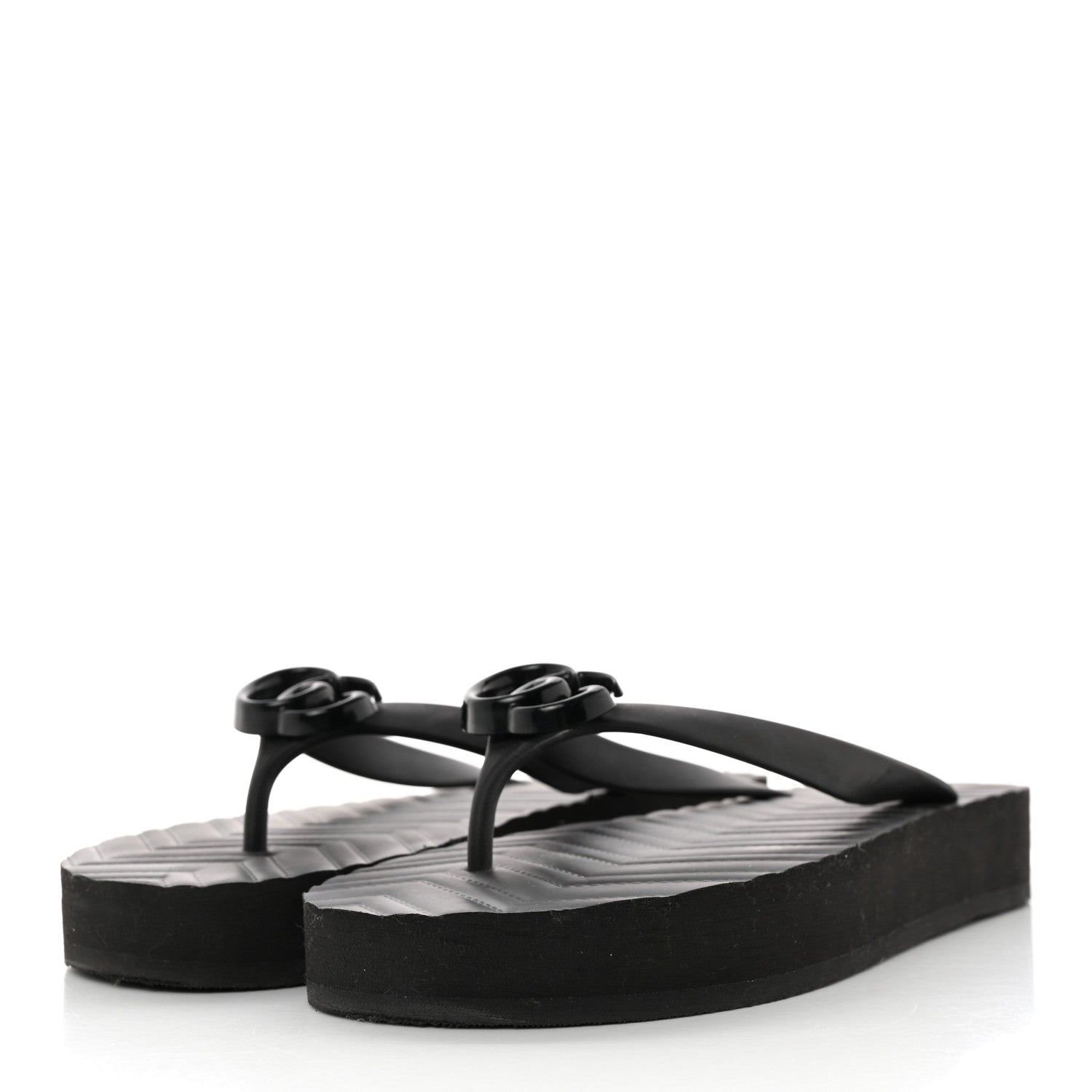 Gucci Rubber Chevron Womens GG Thong Sandals 39 Black 3 of 11