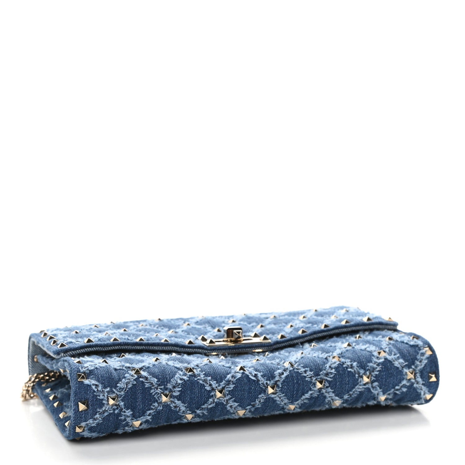 Valentino Garavani Denim Rockstud Spike Wallet on Chain Blue 4 of 8
