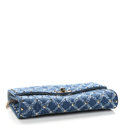 Valentino Garavani Denim Rockstud Spike Wallet on Chain Blue 4 of 8