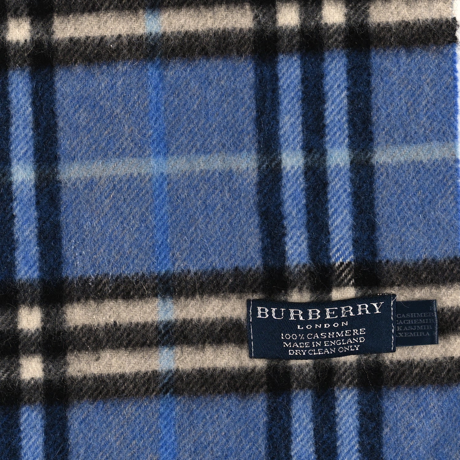 Burberry Cashmere Vintage Check Fringe Scarf Blue 3 of 3