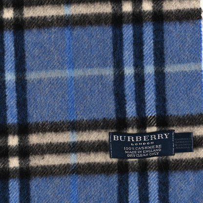 Burberry Cashmere Vintage Check Fringe Scarf Blue 3 of 3