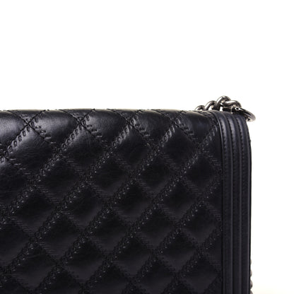 Chanel Calfskin Embossed Stitch Large Boy Flap Black 17 of 18