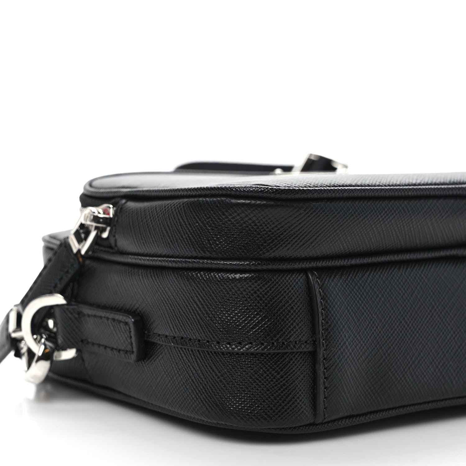 Prada Saffiano Travel Pocket Double Zip Shoulder Bag Black 8 of 9