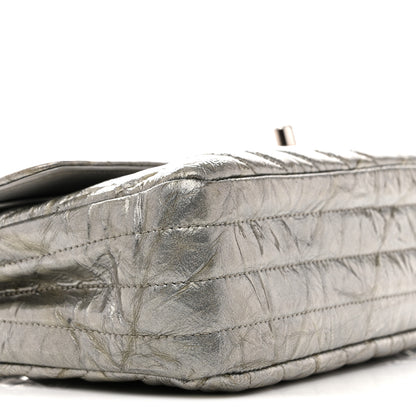 Chanel Metallic Patent Crumpled Calfskin Chevron Quilted Medium Double Flap Silver 9 of 13