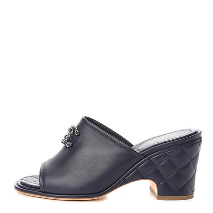 Chanel Lambskin Quilted CC Chain Mules 38.5 Navy 1 of 11