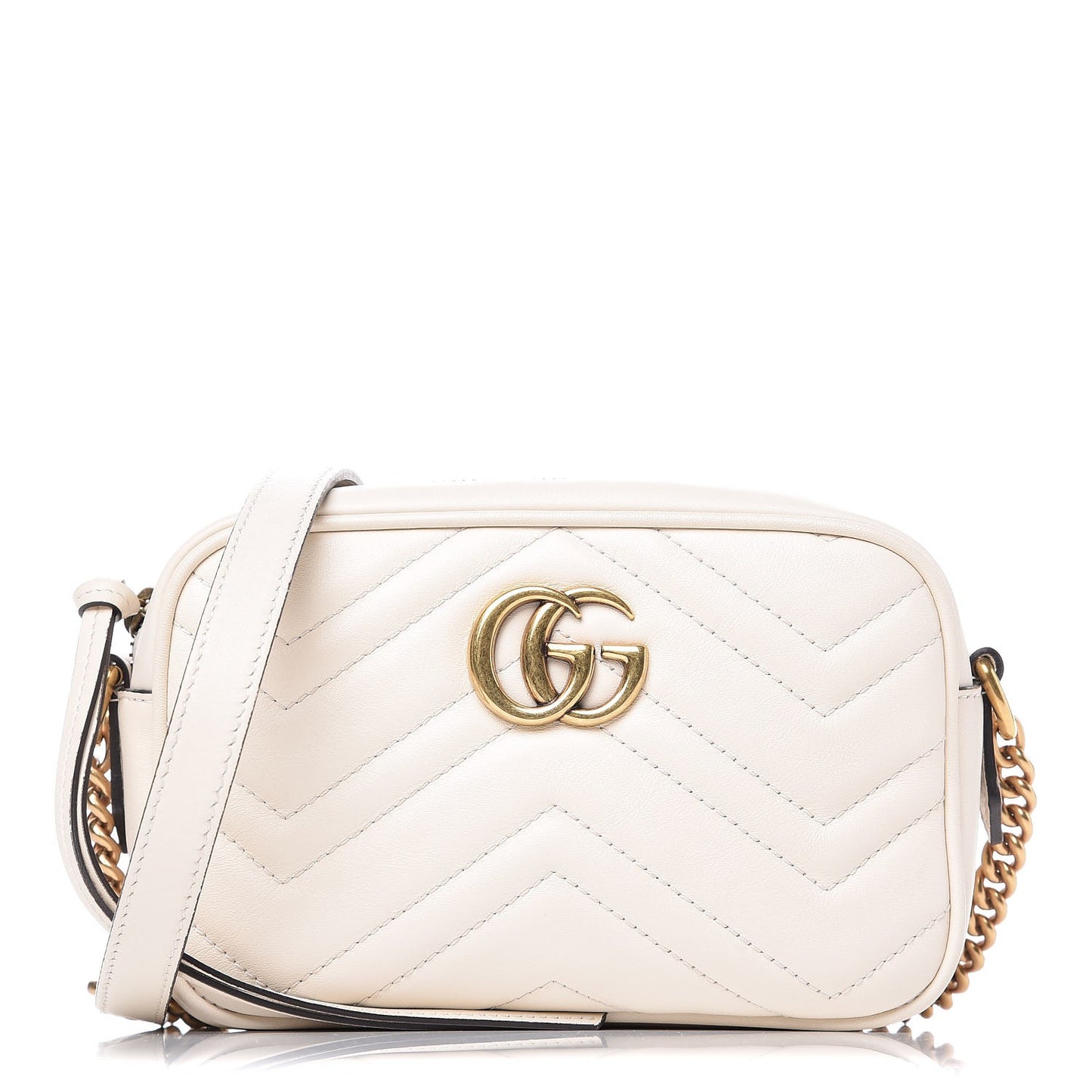 Calfskin Matelasse Mini GG Marmont Chain Shoulder Bag White