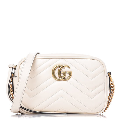 Gucci Calfskin Matelasse Mini GG Marmont Chain Shoulder Bag White 1 of 7
