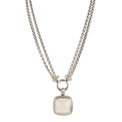 David Yurman Sterling Silver Pave Diamond White Agate 19mm Albion Pendant Necklace 1 of 4