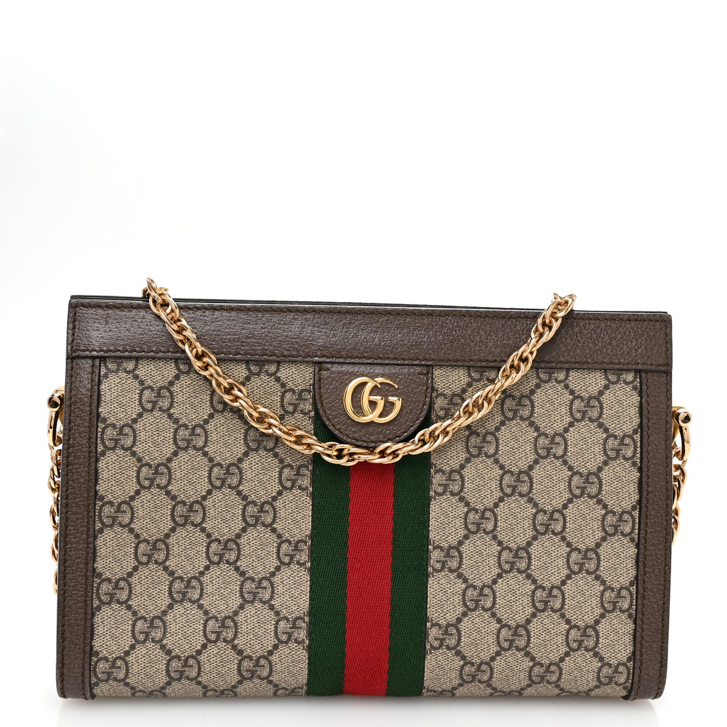 GG Supreme Monogram Web Small Ophidia Chain Shoulder Bag Brown