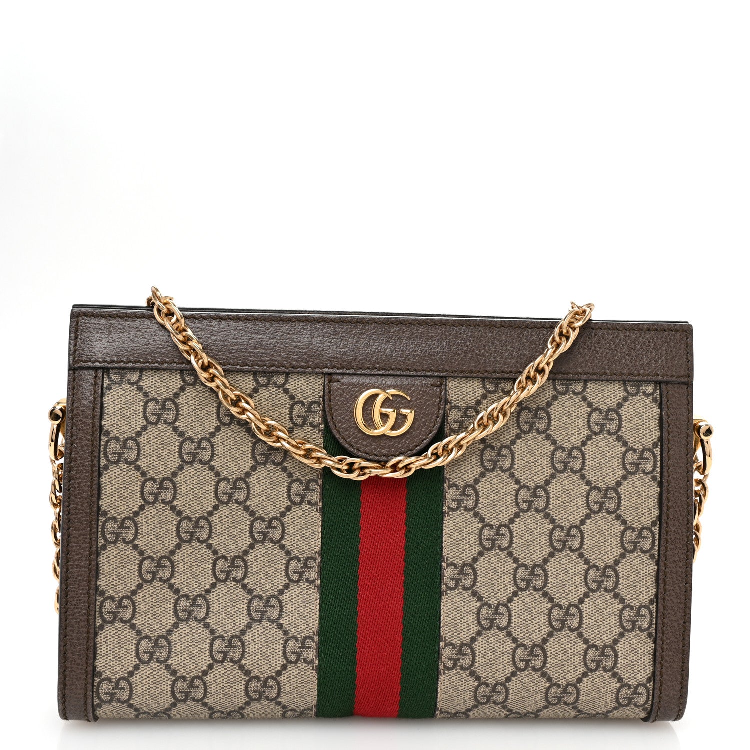 Gucci GG Supreme Monogram Web Small Ophidia Chain Shoulder Bag Brown 1 of 10