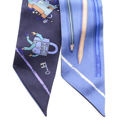 Hermes Silk A Vos Crayons Twilly Bleu Violet Vert 2 of 3